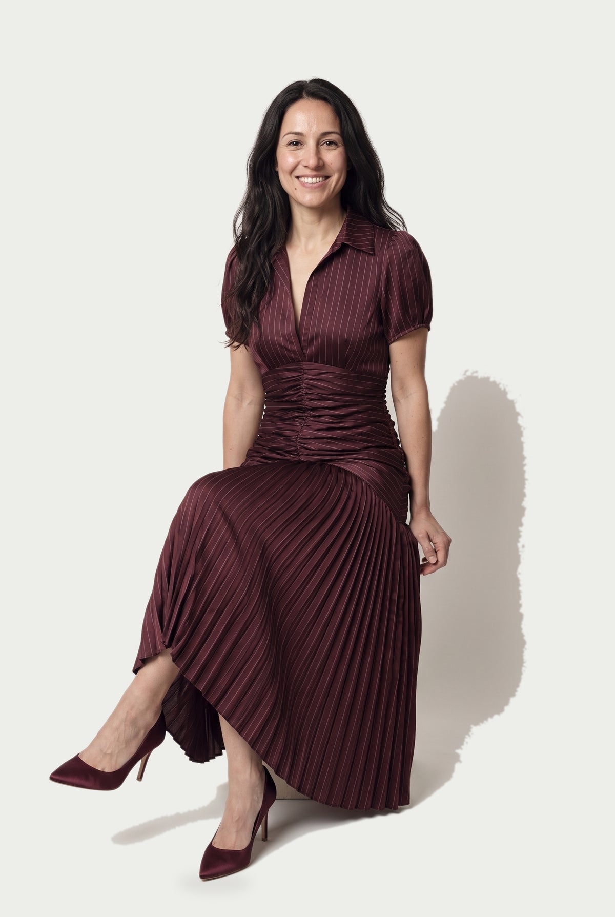 SOLTERI Valentina - Elegant Wedding Guest Midi Dress with Stripes
