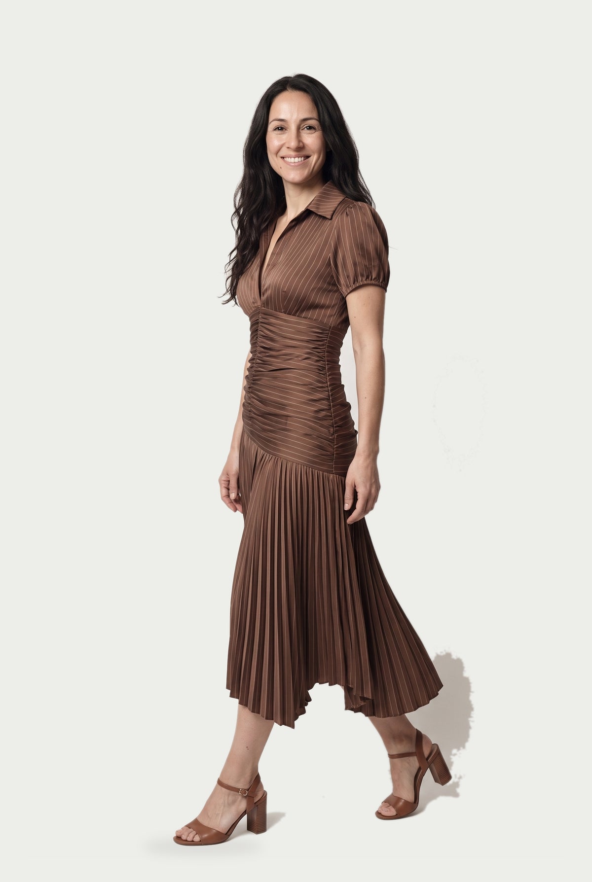 SOLTERI Valentina - Elegant Wedding Guest Midi Dress with Stripes