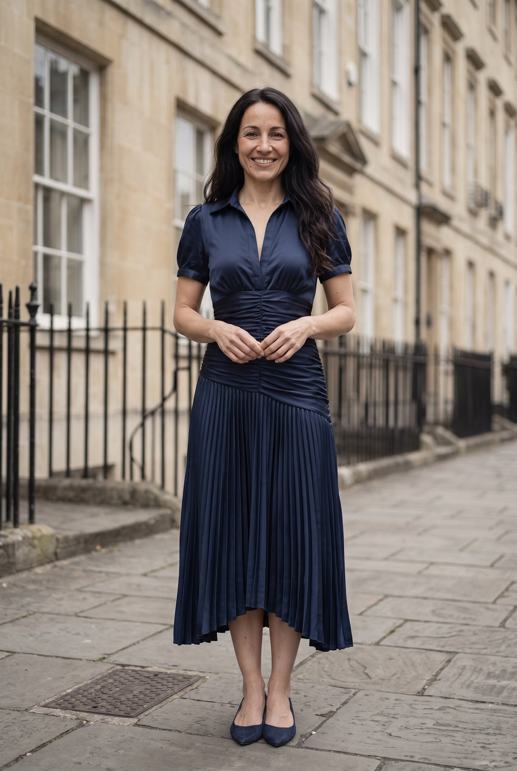 SOLTERI Valentina - Elegant Wedding Guest Midi Dress with Stripes