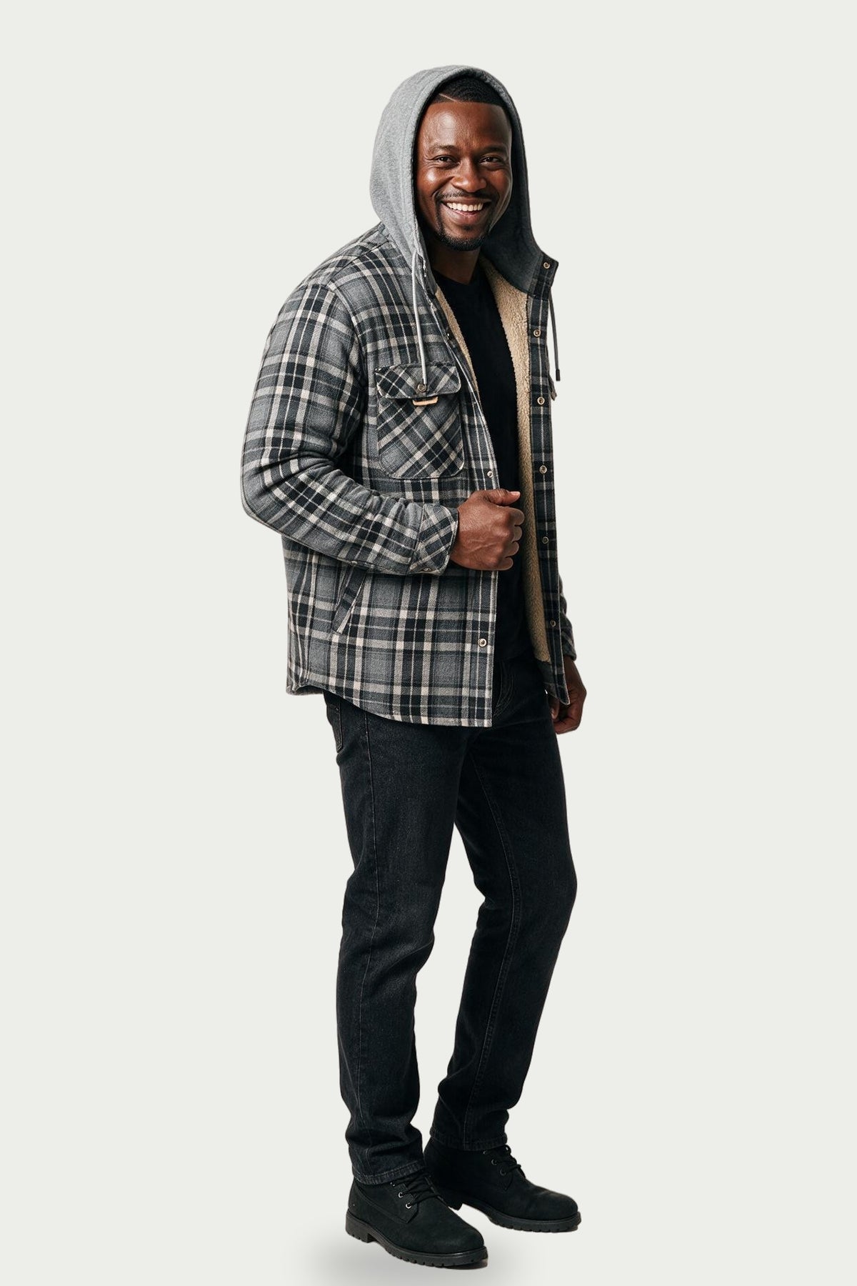 SOLTERI Bracken - Sherpa-Lined Hooded Plaid Jacket