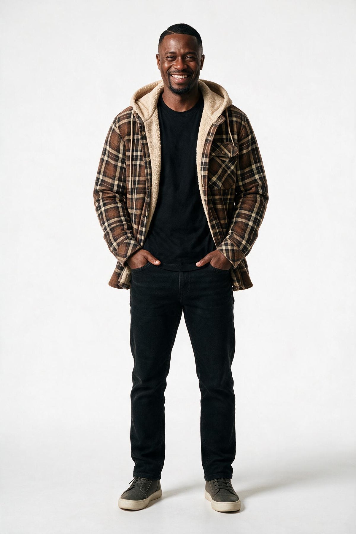 SOLTERI Bracken - Sherpa-Lined Hooded Plaid Jacket - Brown