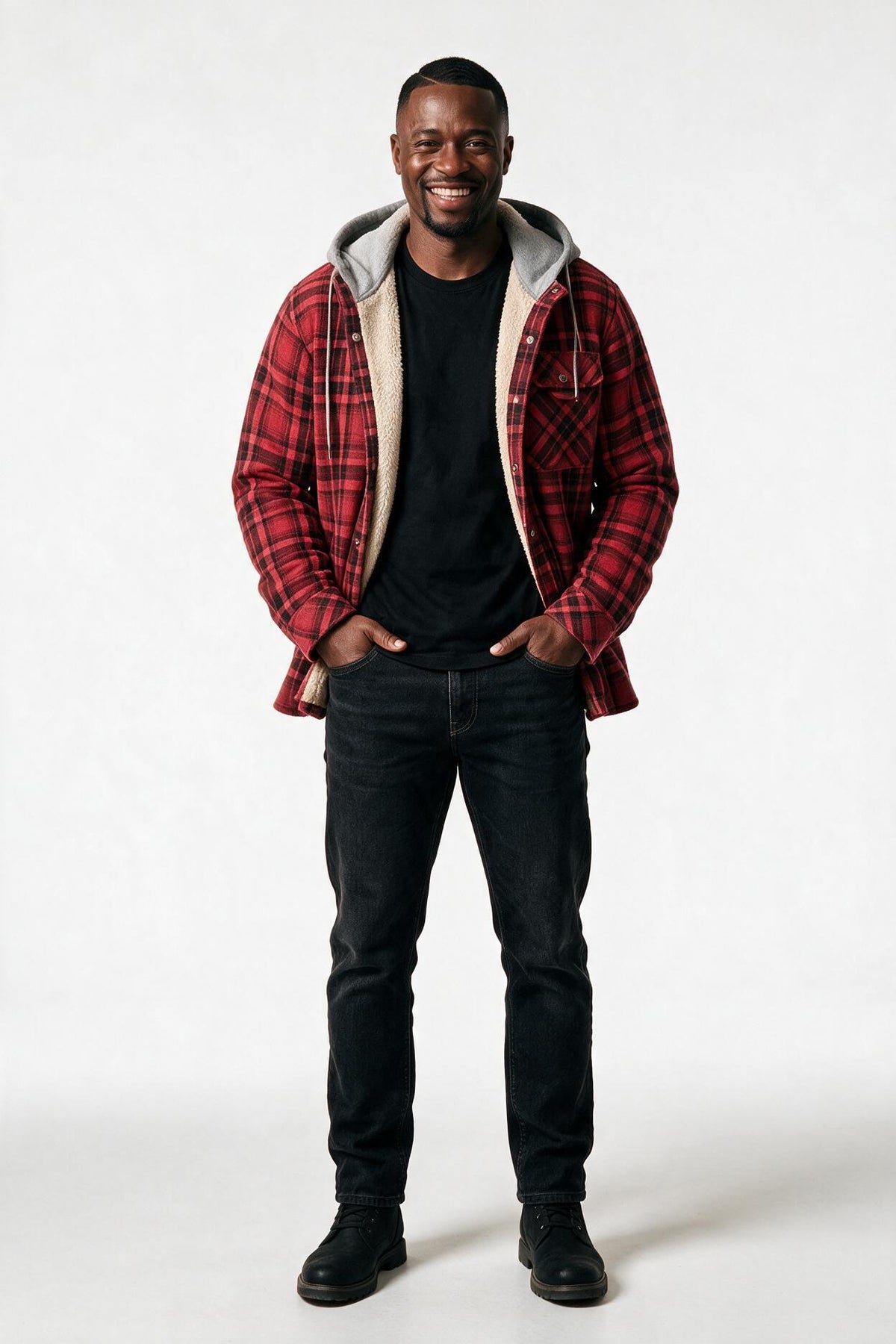 SOLTERI Bracken - Sherpa-Lined Hooded Plaid Jacket - Red