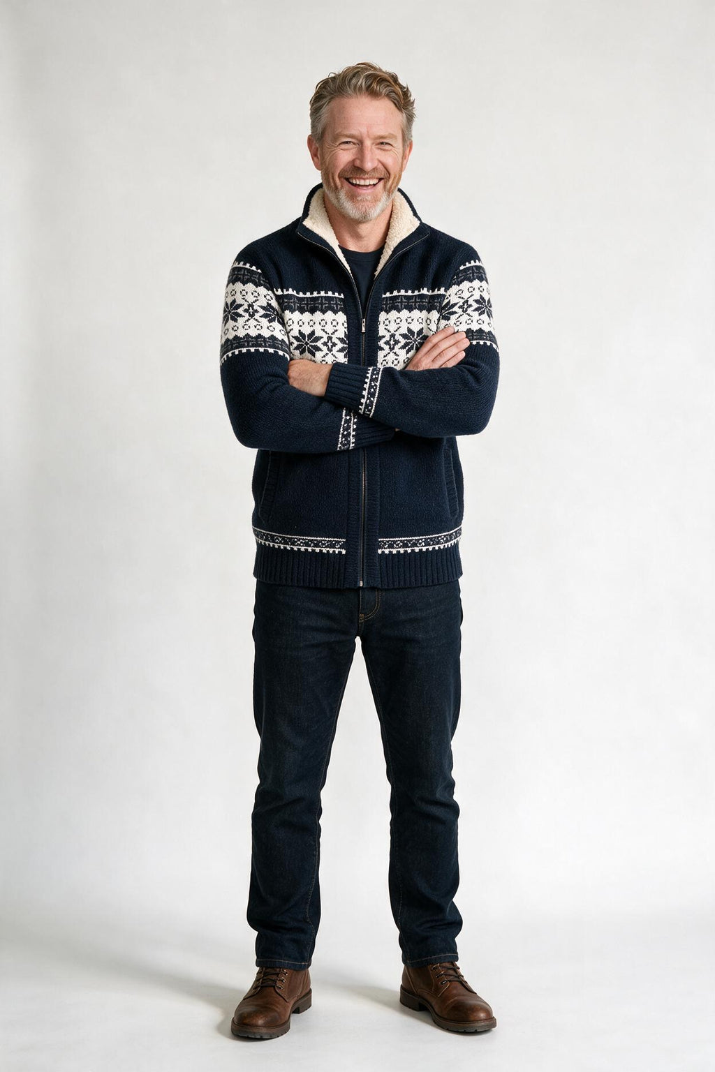 SOLTERI Wearclo | Men's Zip-Front Fleece-Lined Nordic Sweater
