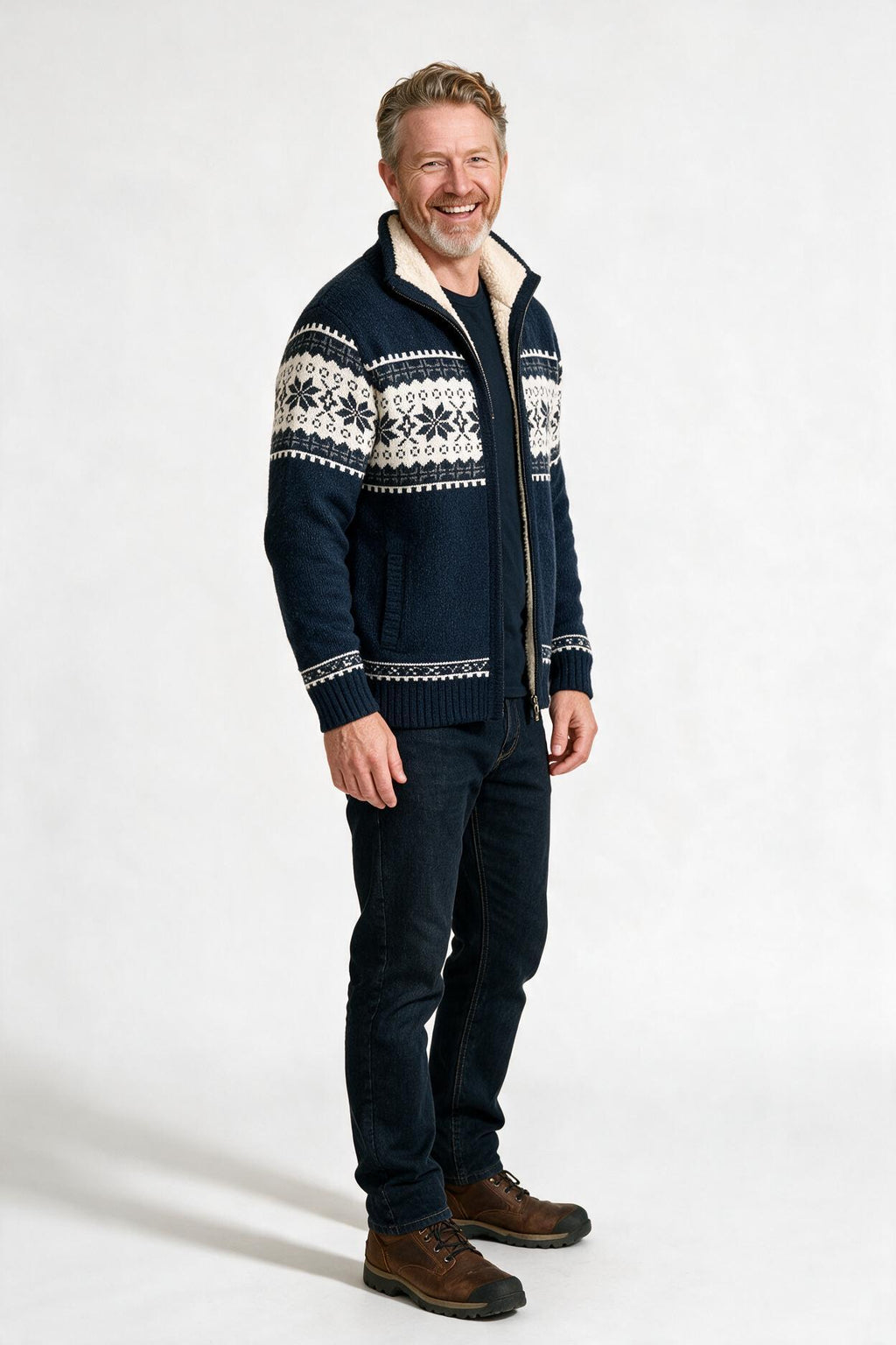 SOLTERI Wearclo | Men's Zip-Front Fleece-Lined Nordic Sweater