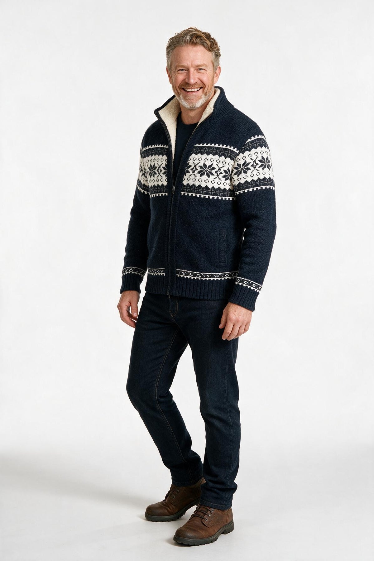 SOLTERI Wearclo | Men's Zip-Front Fleece-Lined Nordic Sweater