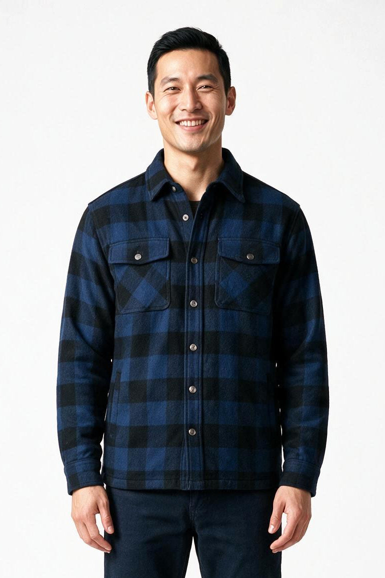 SOLTERI Wexford - Checked Overshirt Jacket - Navy