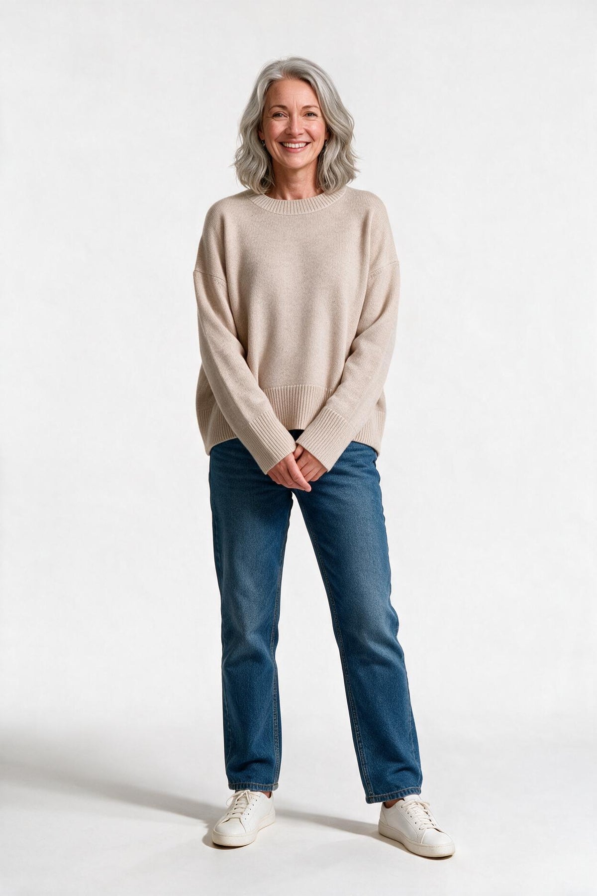 SOLTERI Orla - Oversized Crewneck Knit Sweater - Beige